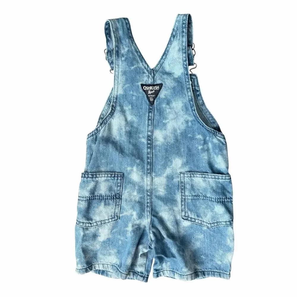 OshKosh B’gosh USA Flag Denim Short Overalls Baby Patriotic Acid Wash Size 2T